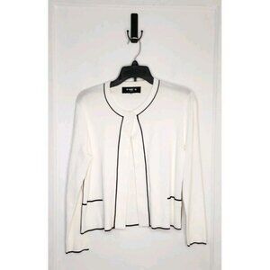 Size Large Paule Ka Ivory Knit Cardigan Black Piping Detail Top Button Closure